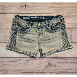 Women's Rock Revival Janne Grey Moto Shorts Zip Accent Sz 32